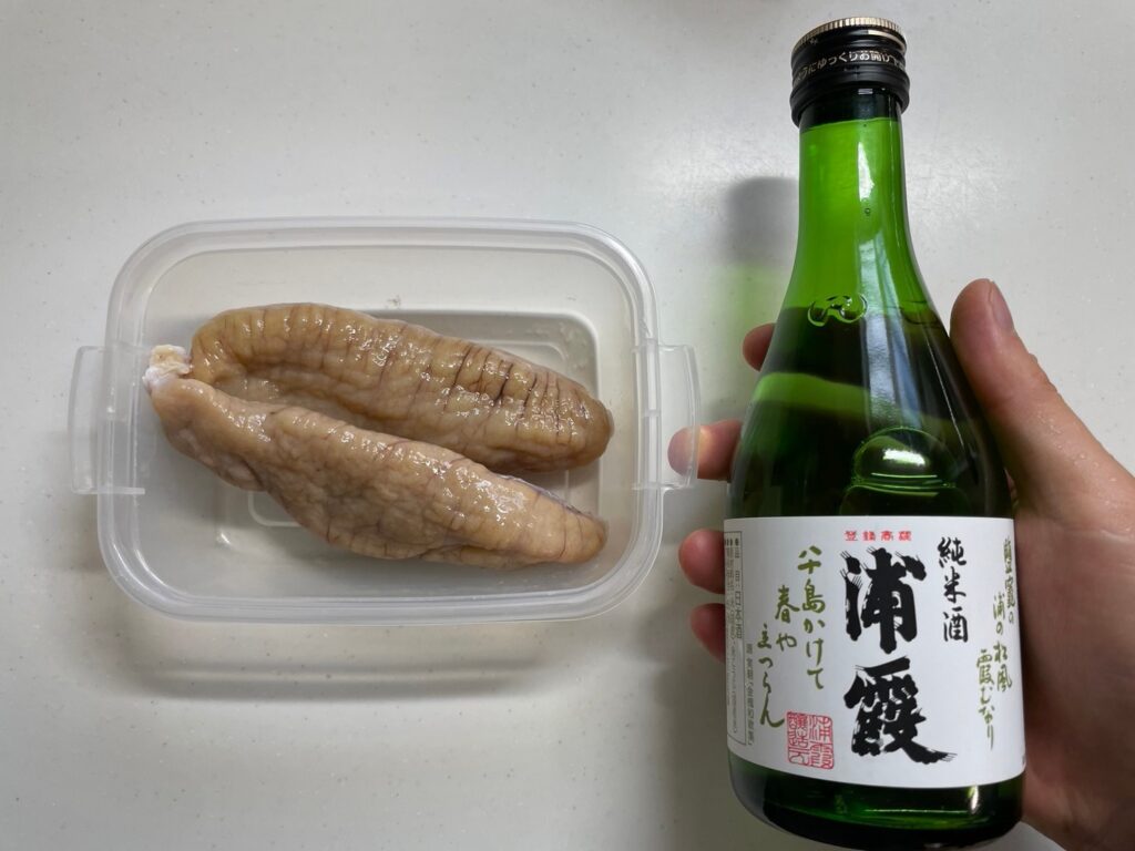 シーバスのカラスミ用に用意した日本酒